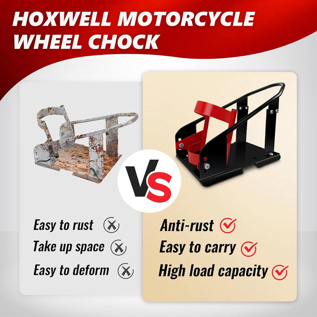 Heavy Duty Steel Motorcycle Wheel Chock, 1800 lbs Capacity Wheel Cradle Holder, Front Wheel Stand with 3 Adjustable Height Holes Q1138