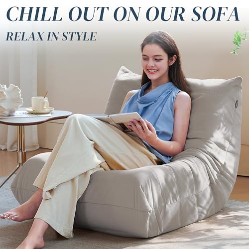 3-Seater Beige Suede Microfiber Bean Bag Chair M89416