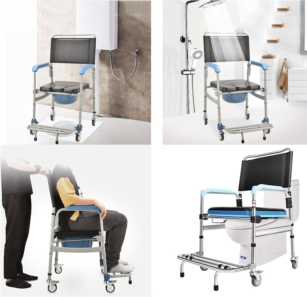 Lightweight Bedside Commode Portable Toilet Bath Chair Adjustable Height Shower Chair L683252