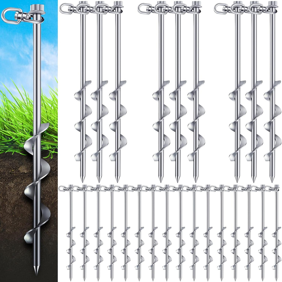 24 Pcs 12 Inch Heavy Duty Ground Stakes with Hook O21519