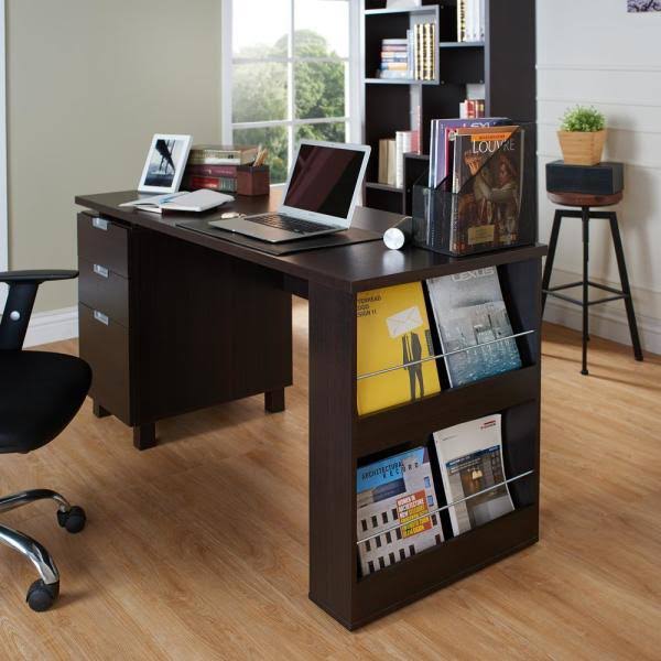 Espresso Desk with Built-in File Cabinet S60416