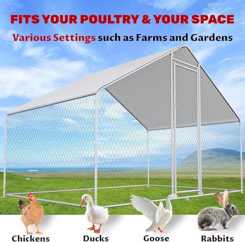 Large Chicken Coop for 20 Chickens Metal Chicken Run with Waterproof Cover for Walk-in Outdoor Poultry Cage K871