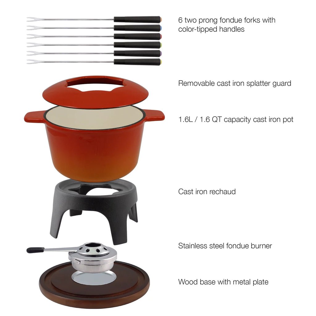 11-Piece Cast Iron Fondue Set Orange V377993