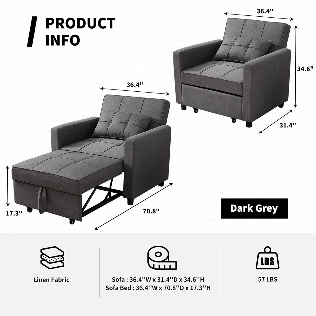 Single Sofa Bed with 3 Adjustable Inclinations, Dark Gray R846247