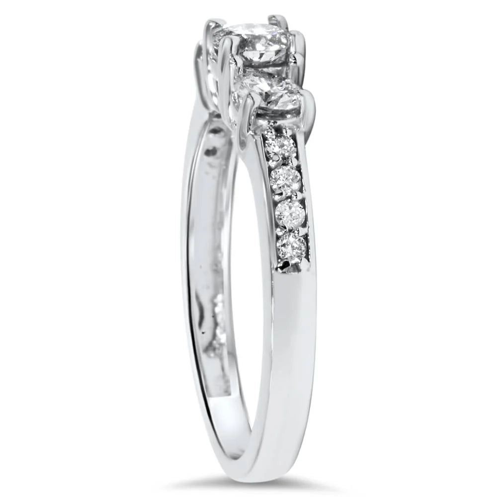 1ct 3-Stone Diamond Engagement Ring 14K White Gold E868