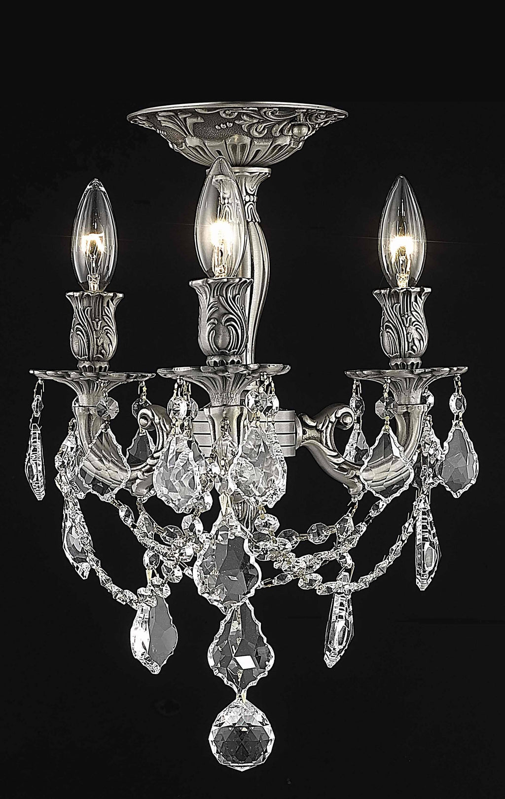 3 Light Pewter Flush Mount Cut Crystal E1569