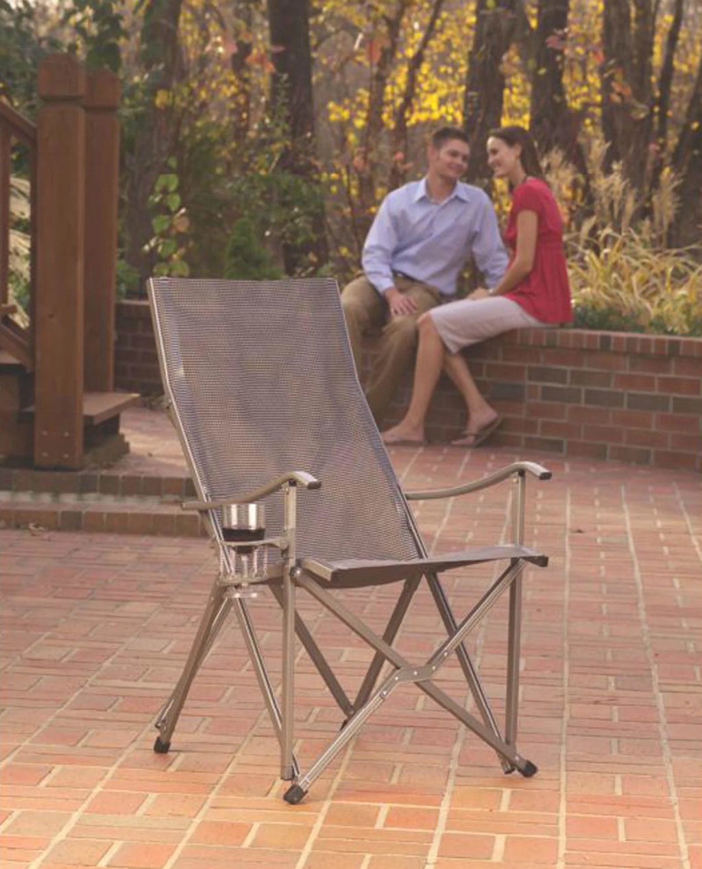 Gray Sling Chair with Drink Holder R527352