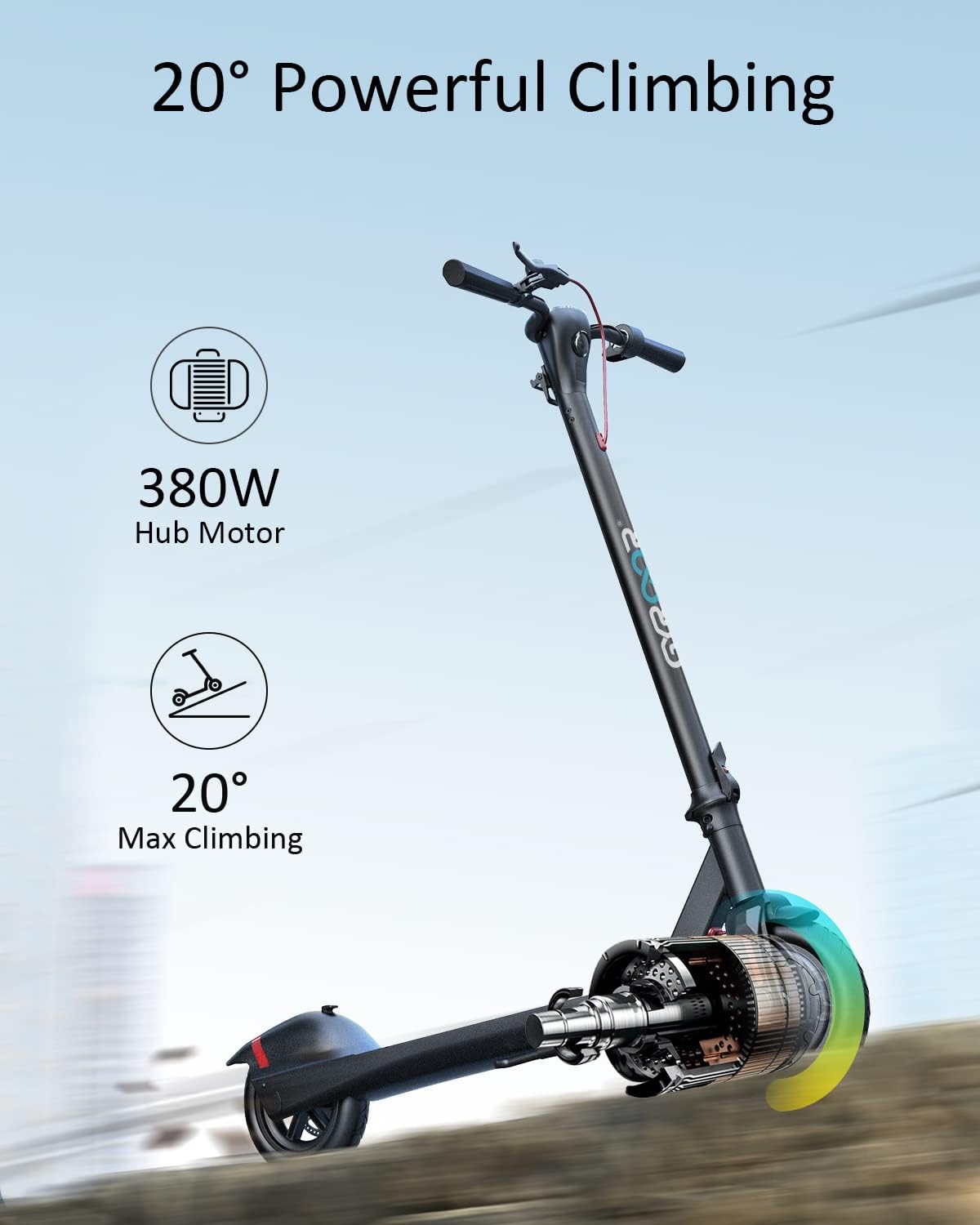 Electric Scooter with 23 Miles Range, 19 Mph, 380W Motor, 8.5" Pneumatic Tire Y215644