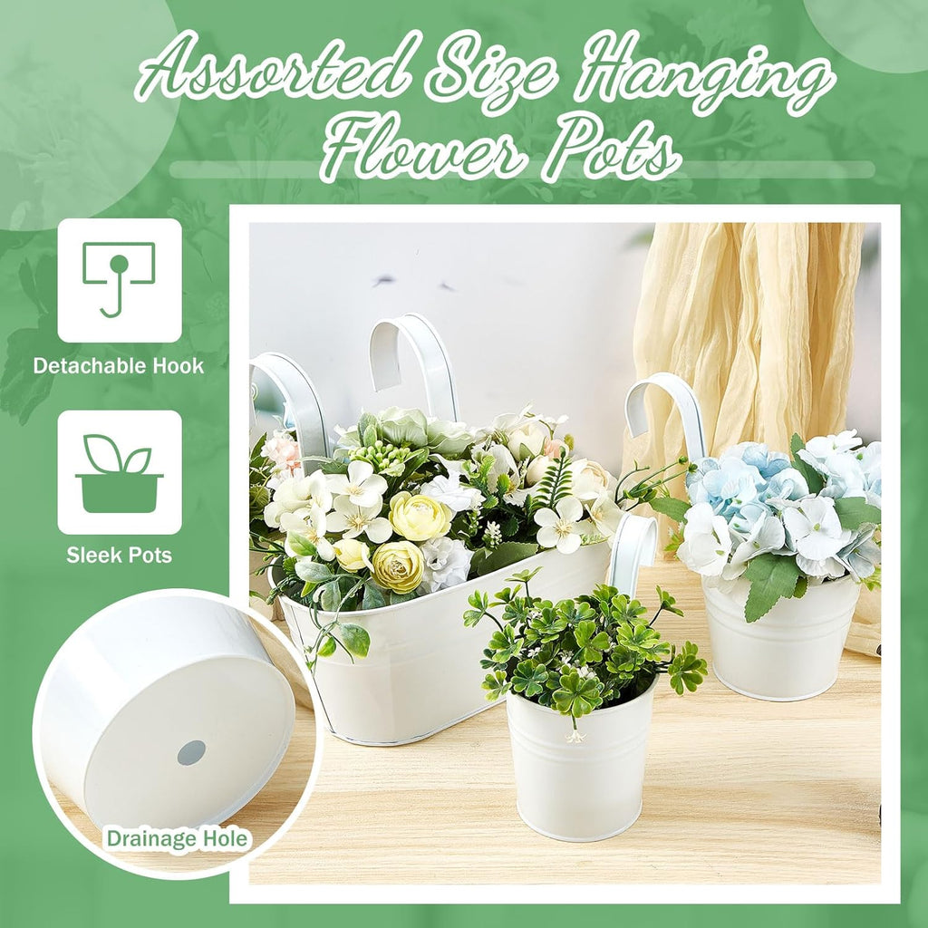 15 Pcs White Oval Hanging Flower Pots with Detachable Hooks G1243
