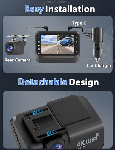 4K+1080P WiFi Dual Dash Cam with 3’’ IPS Screen and 64GB Card S6898