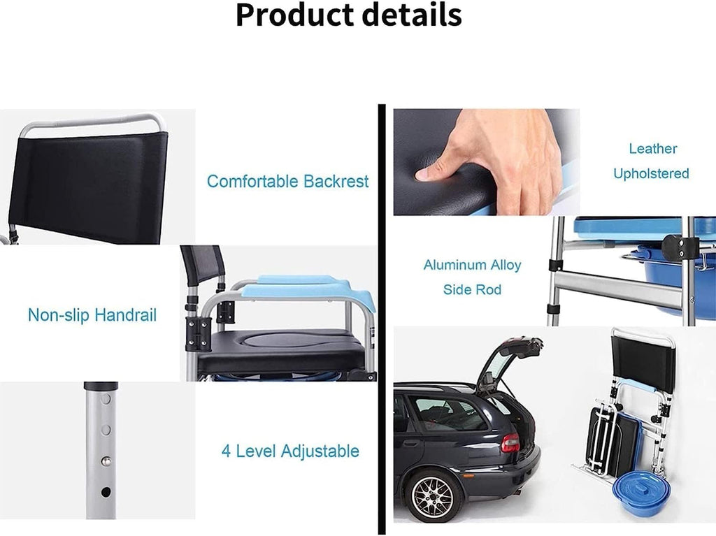 Lightweight Bedside Commode Portable Toilet Bath Chair Adjustable Height Shower Chair L683252