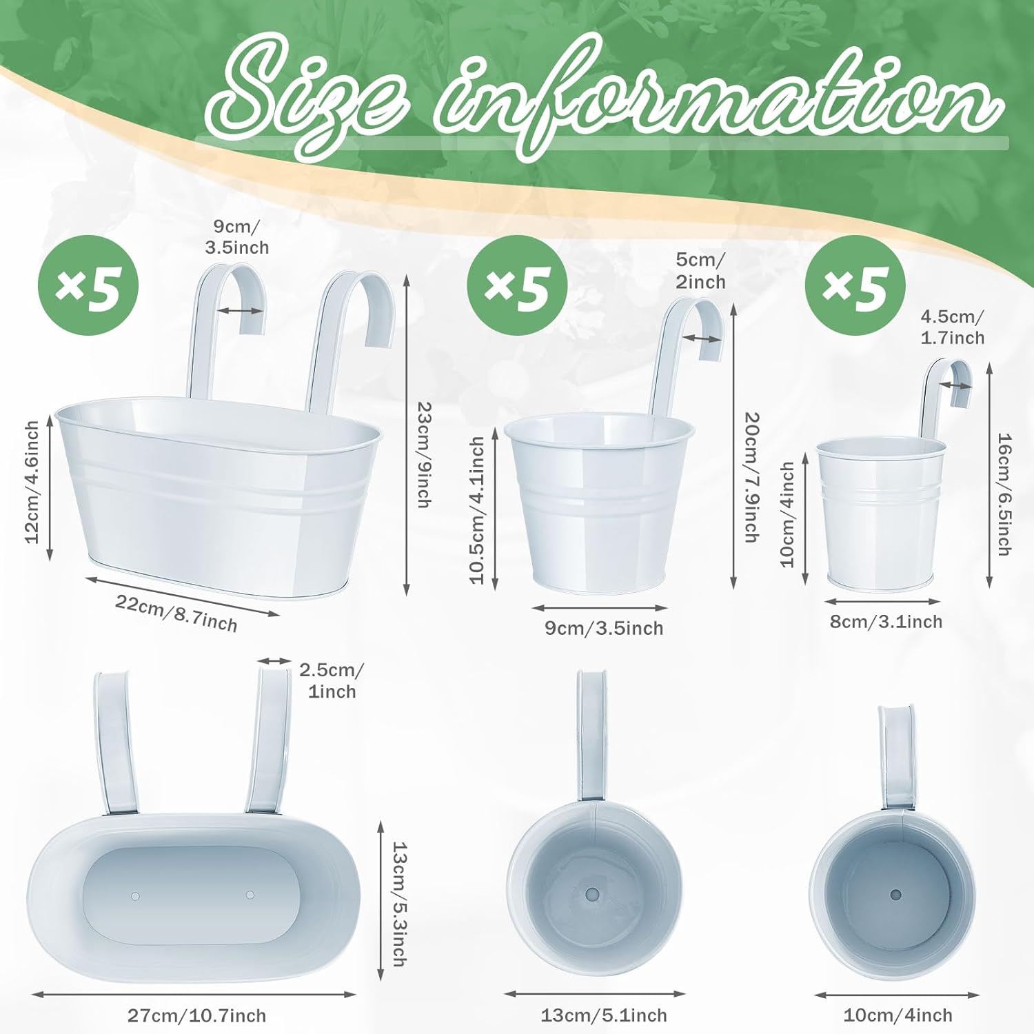 15 Pcs White Oval Hanging Flower Pots with Detachable Hooks G1243