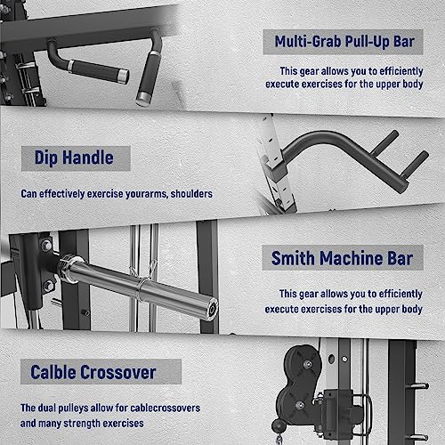 All-in-One Smith Machine Power Cage with Smith Bar and Cable Crossover Machine C645089
