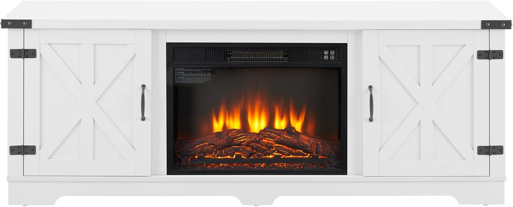 White 64.8" W TV Media Stand with Fireplace Insert X592300