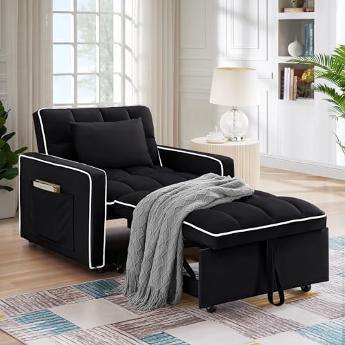 Beige Velvet Convertible Sleeper Chair Bed R889354