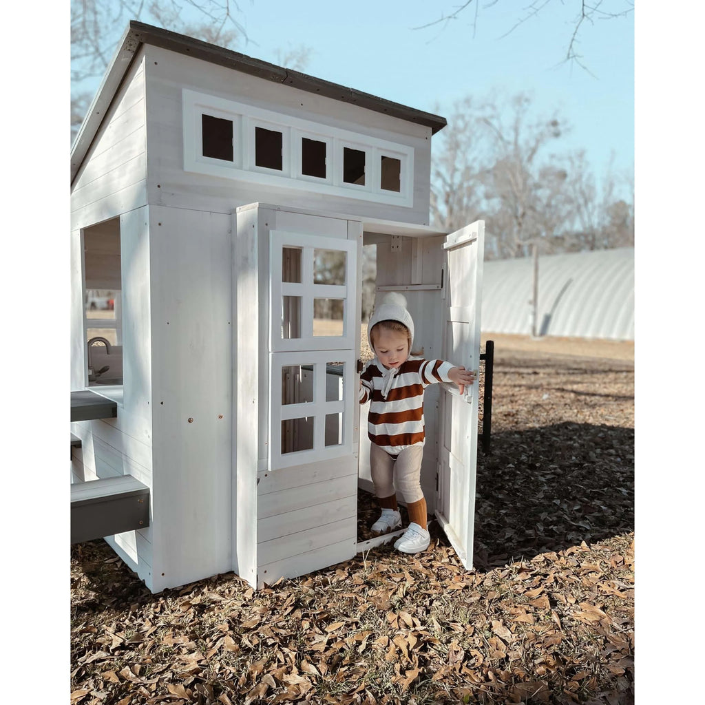 White Wooden Playhouse with Picnic Table, Mailbox & Outdoor Grill F740497