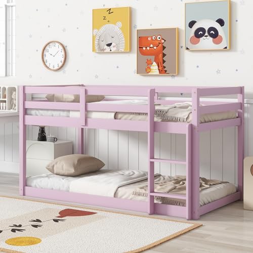 Twin Over Twin Wood Bunk Bed with Ladder Guardrails X32980
