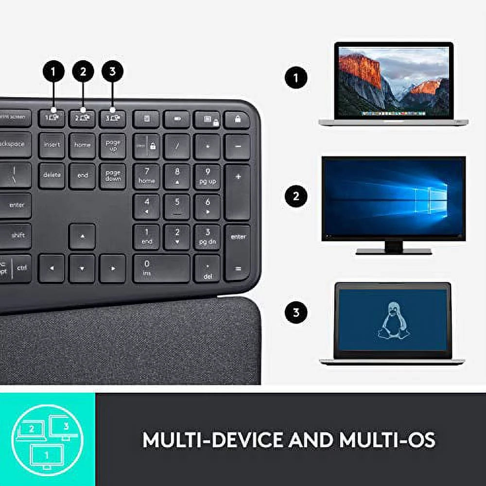Wireless Ergonomic Keyboard with Wrist Rest P611278