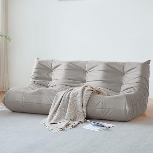 3-Seater Beige Suede Microfiber Bean Bag Chair M89416
