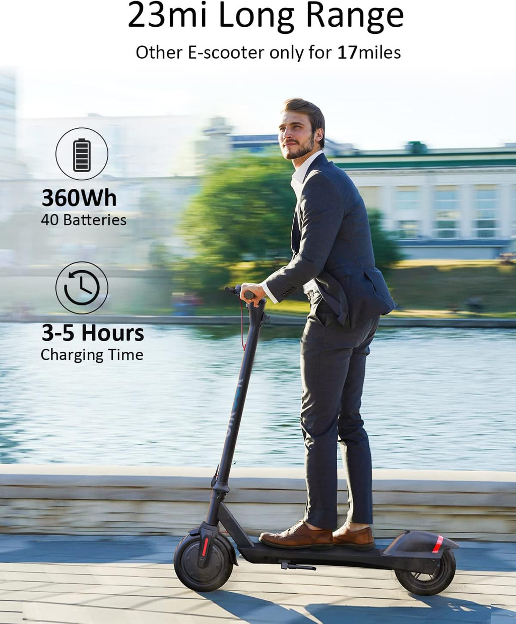 Electric Scooter with 23 Miles Range, 19 Mph, 380W Motor, 8.5" Pneumatic Tire Y215644