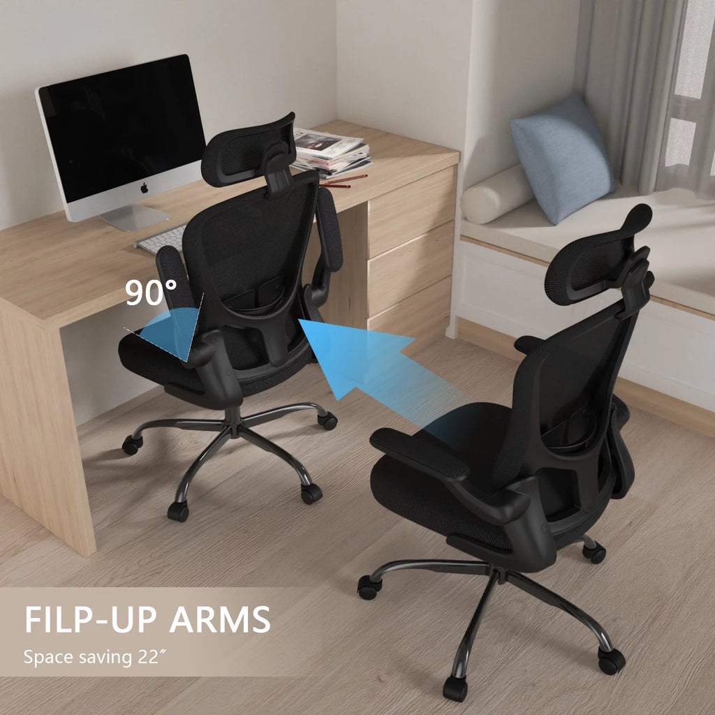 High Back Ergonomic Swivel Office Chair with Flip-up Armrests, Black P5575