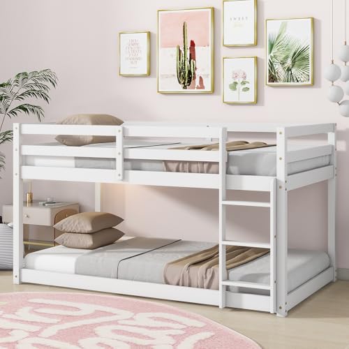 Twin Over Twin Wood Bunk Bed with Ladder Guardrails X32980