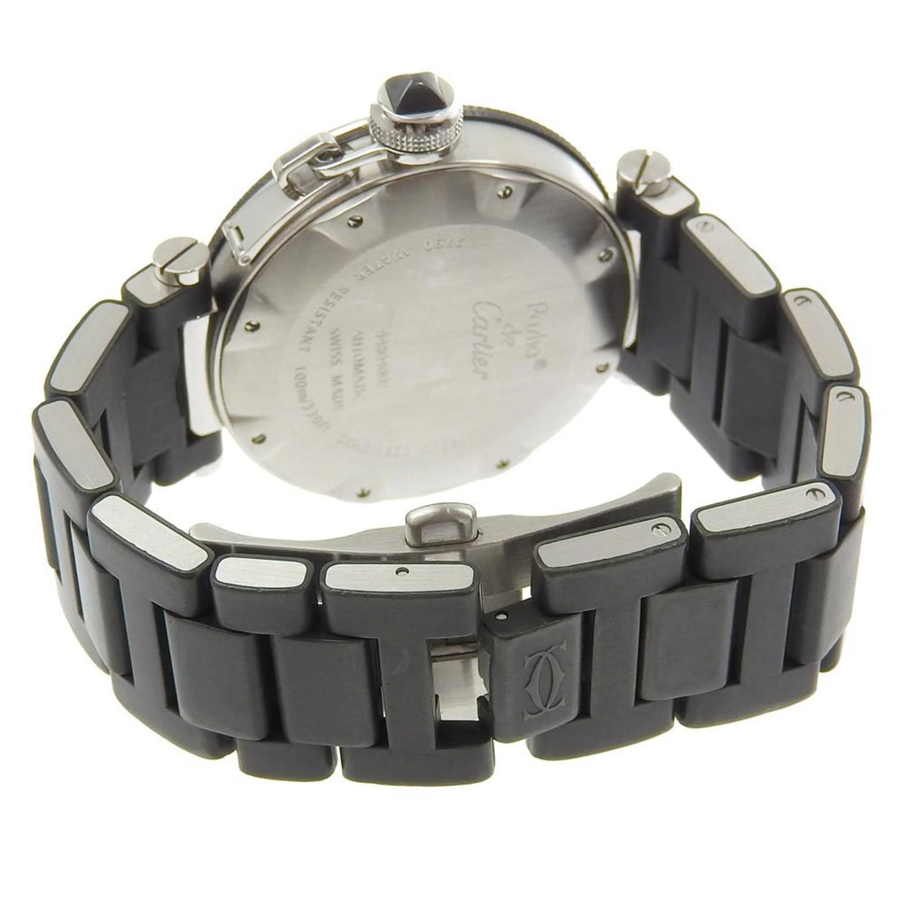 Pre-Owned Stainless Steel x Rubber Silver Black Automatic Dial Watch Z801