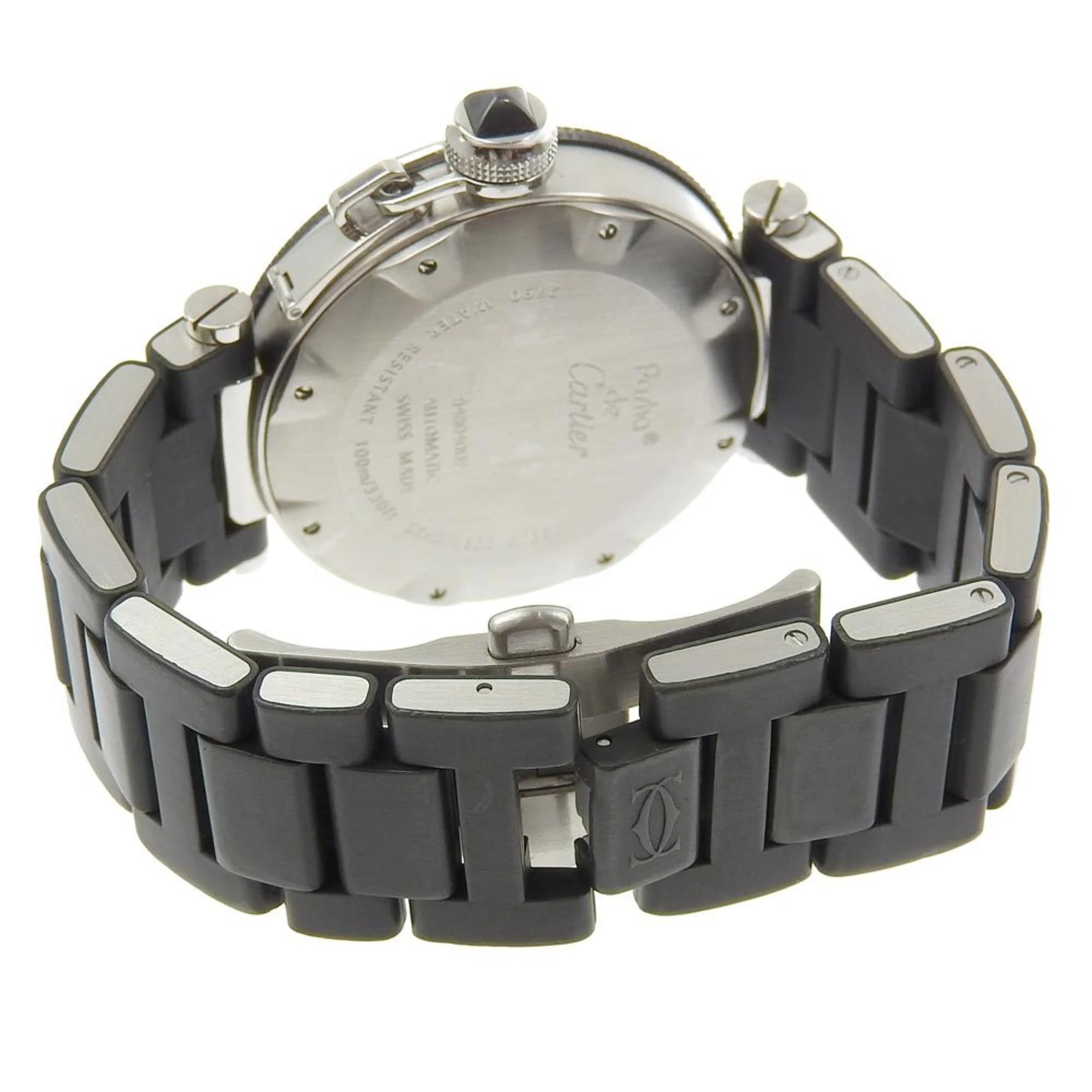 Pre-Owned Stainless Steel x Rubber Silver Black Automatic Dial Watch Z801