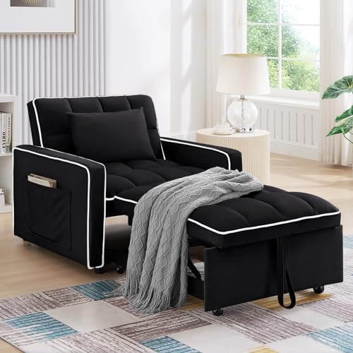 Beige Velvet Convertible Sleeper Chair Bed R889354