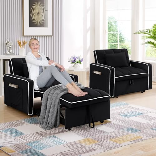Beige Velvet Convertible Sleeper Chair Bed R889354