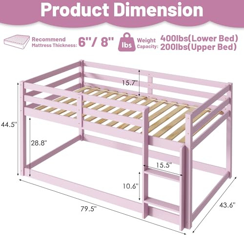 Twin Over Twin Wood Bunk Bed with Ladder Guardrails X32980