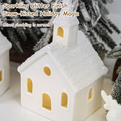 9 Piece Christmas Village Sets with 4 Remote Control Lighted Ceramic Houses, 2 Trees, 2 Deer & Santa Z172102