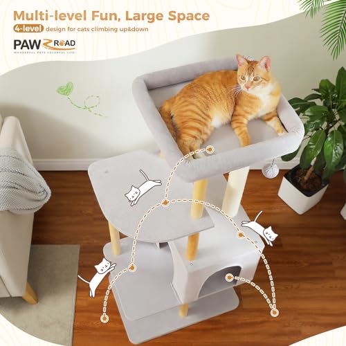 Large Beige Wooden Cat Tree with Scratching Posts Y355233