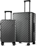 2 Piece 100% Polycarbonate Expandable Hard Suitcases with Wheels (Black, 20/28) C26162