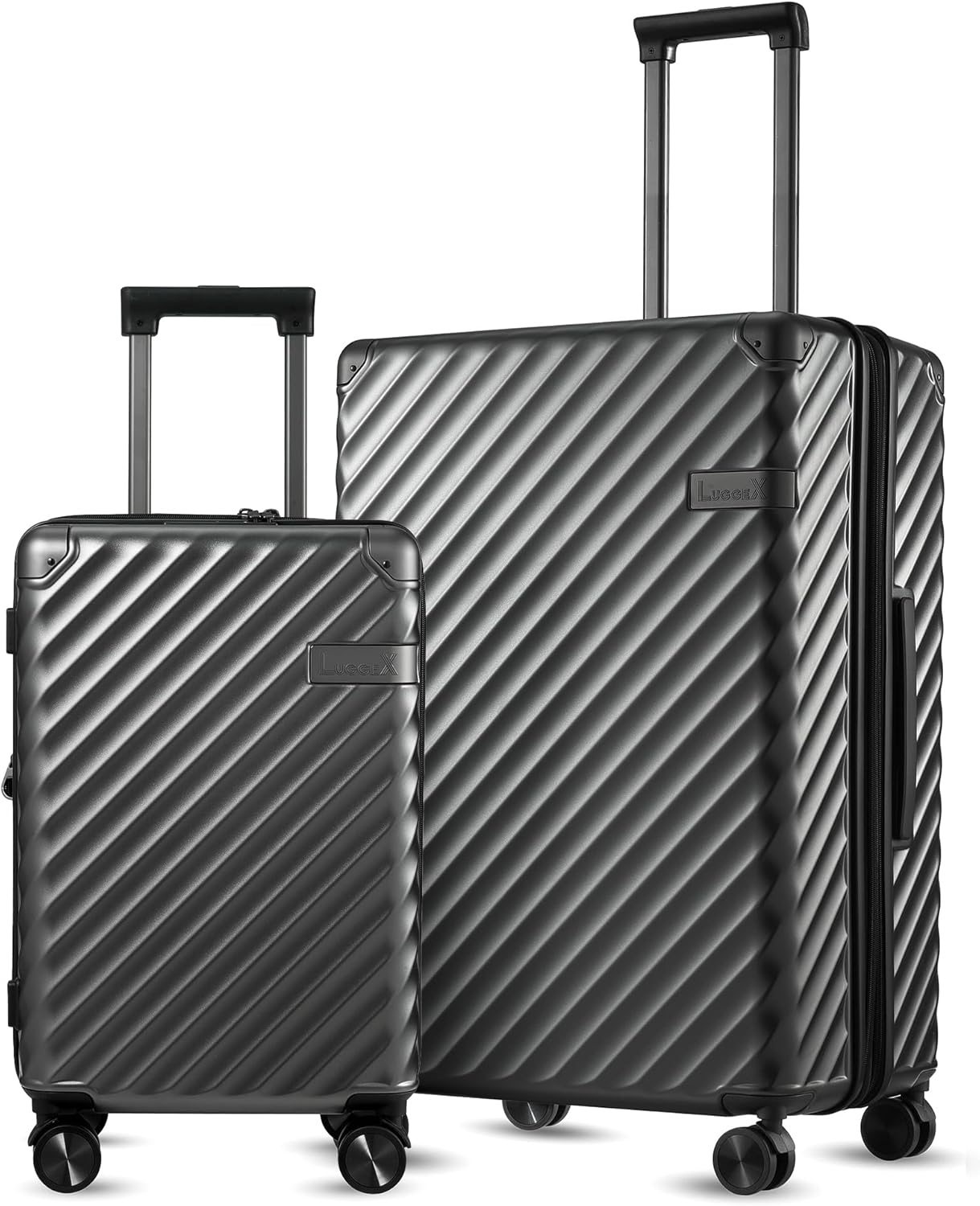 2 Piece 100% Polycarbonate Expandable Hard Suitcases with Wheels (Black, 20/28) C26162
