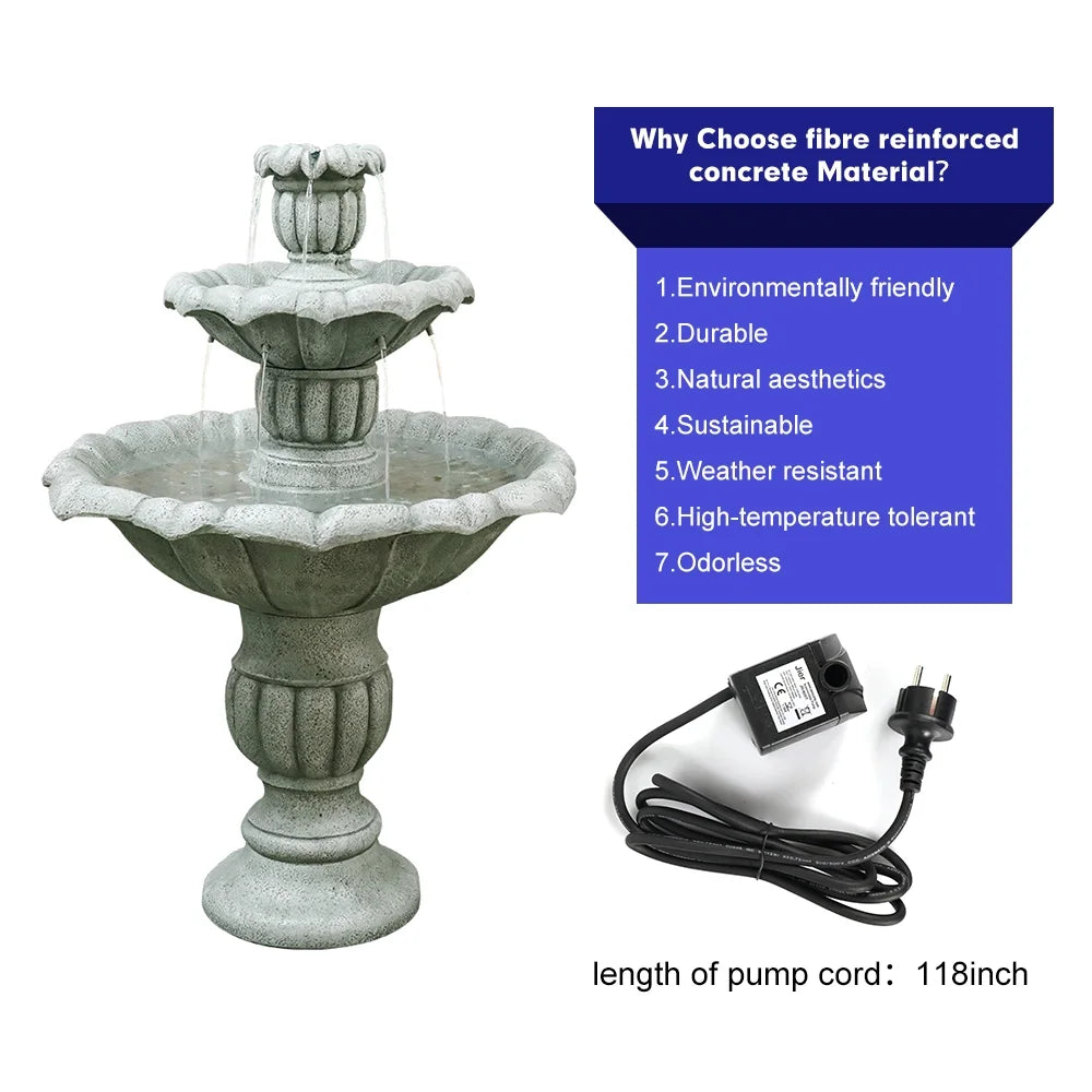 35'' H 3-Tier Outdoor Water Fountain with Submersible Electric Pump D782275