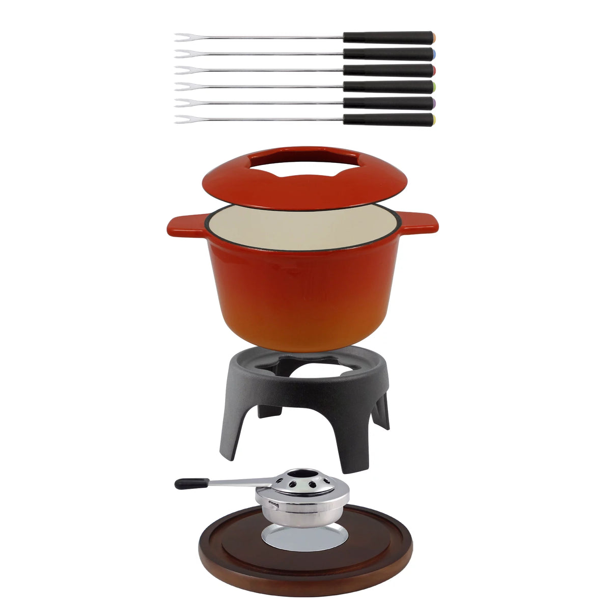 11-Piece Cast Iron Fondue Set Orange V377993