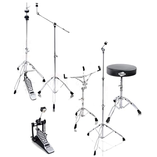 6 Piece Drum Hardware Pack with Snare, Hi-Hat, Cymbal Boom, Kick Pedal & Throne X737