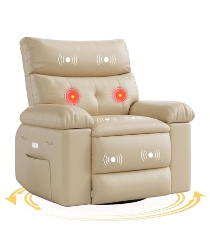 Electric Swivel Massage Chair with Vibration and Heating, PU Leather Single Sofa S711