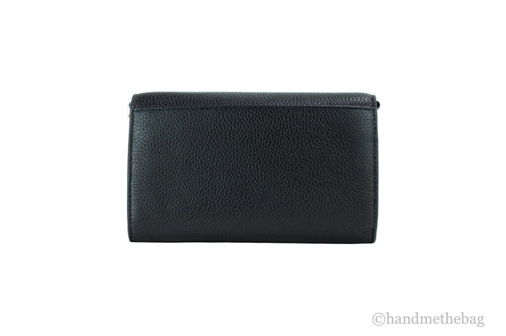 Black Pebbled Leather Flat Wallet Crossbody Handbag W472061