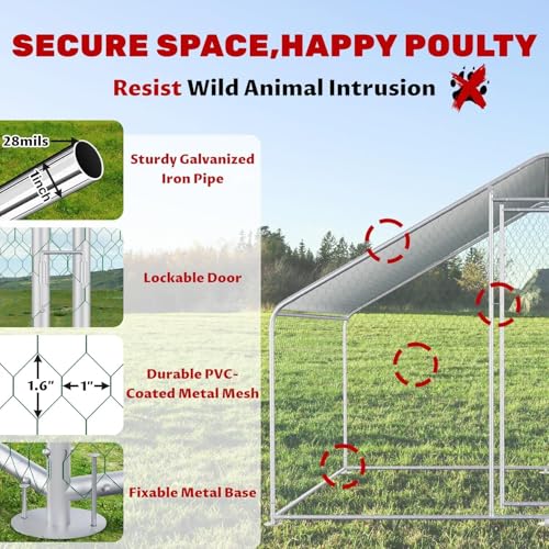 Large Chicken Coop for 20 Chickens Metal Chicken Run with Waterproof Cover for Walk-in Outdoor Poultry Cage K871