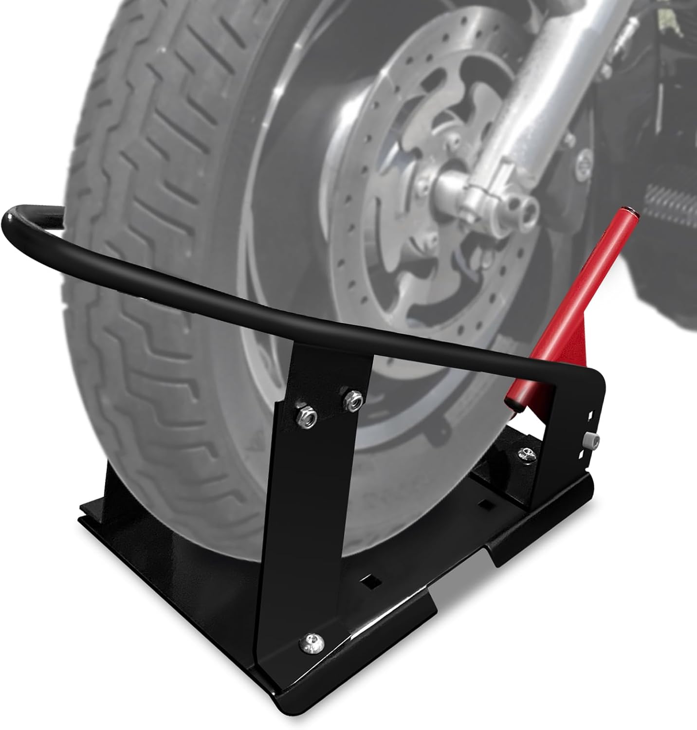 Heavy Duty Steel Motorcycle Wheel Chock, 1800 lbs Capacity Wheel Cradle Holder, Front Wheel Stand with 3 Adjustable Height Holes Q1138