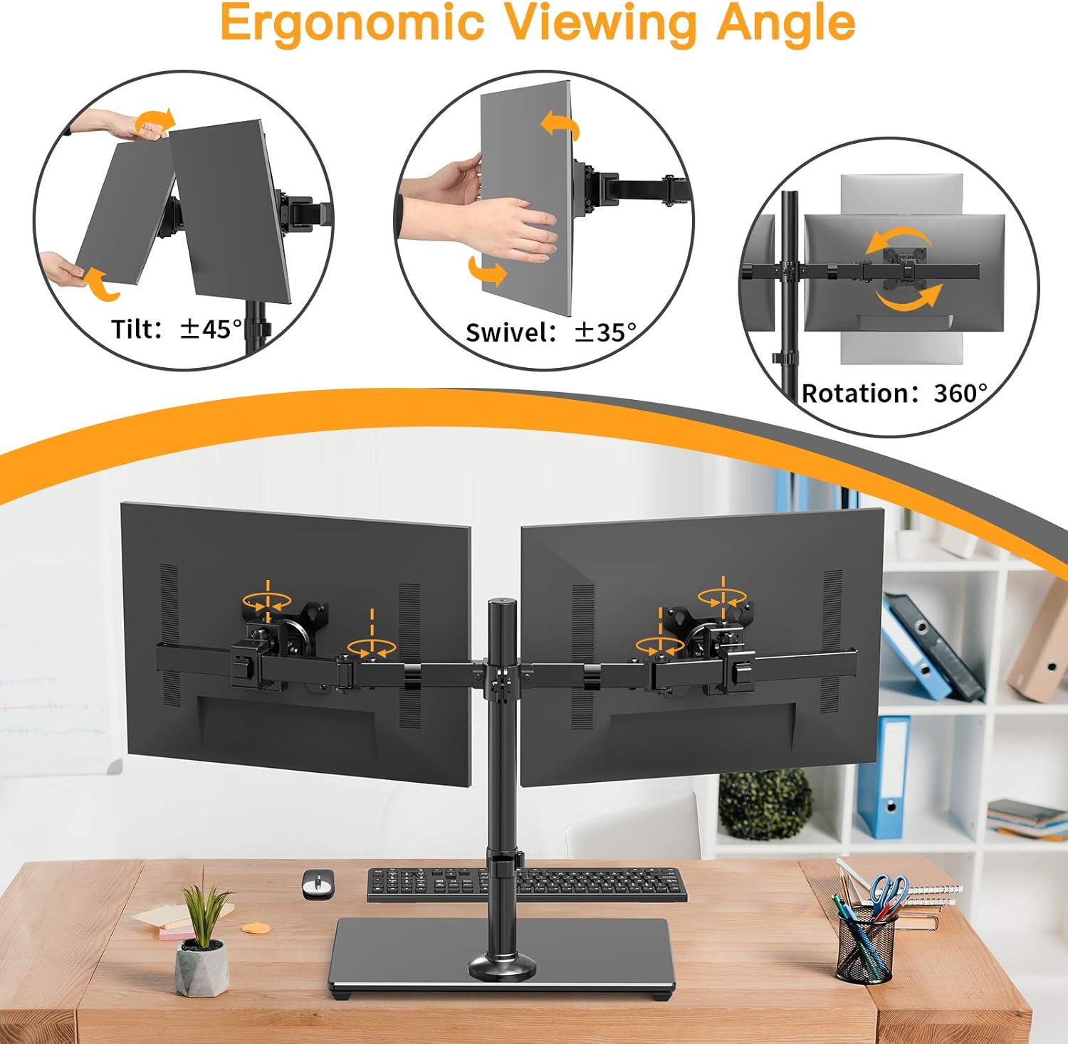 Dual Monitor Stand with Glass Base, Height Adjustable Two Arm Monitor Mount, Heavy Duty, Pack of 2 D95184