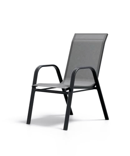 Grey Set of 4 Stackable Metal Dining Chairs with Textilene Fabric P745456