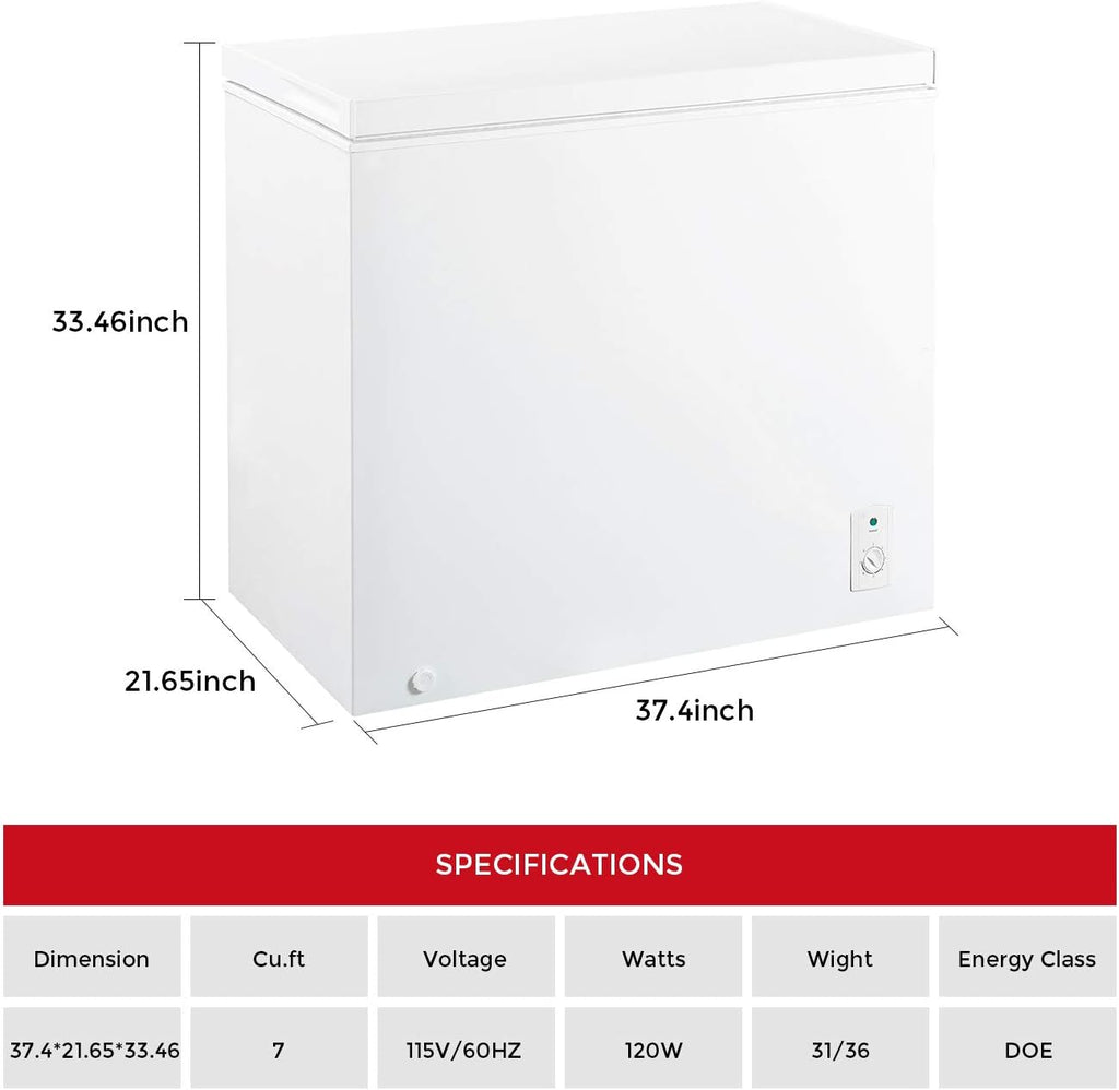7.0 Cubic Feet Top Chest Freezer with Adjustable Thermostat and Removable Storage Basket N848