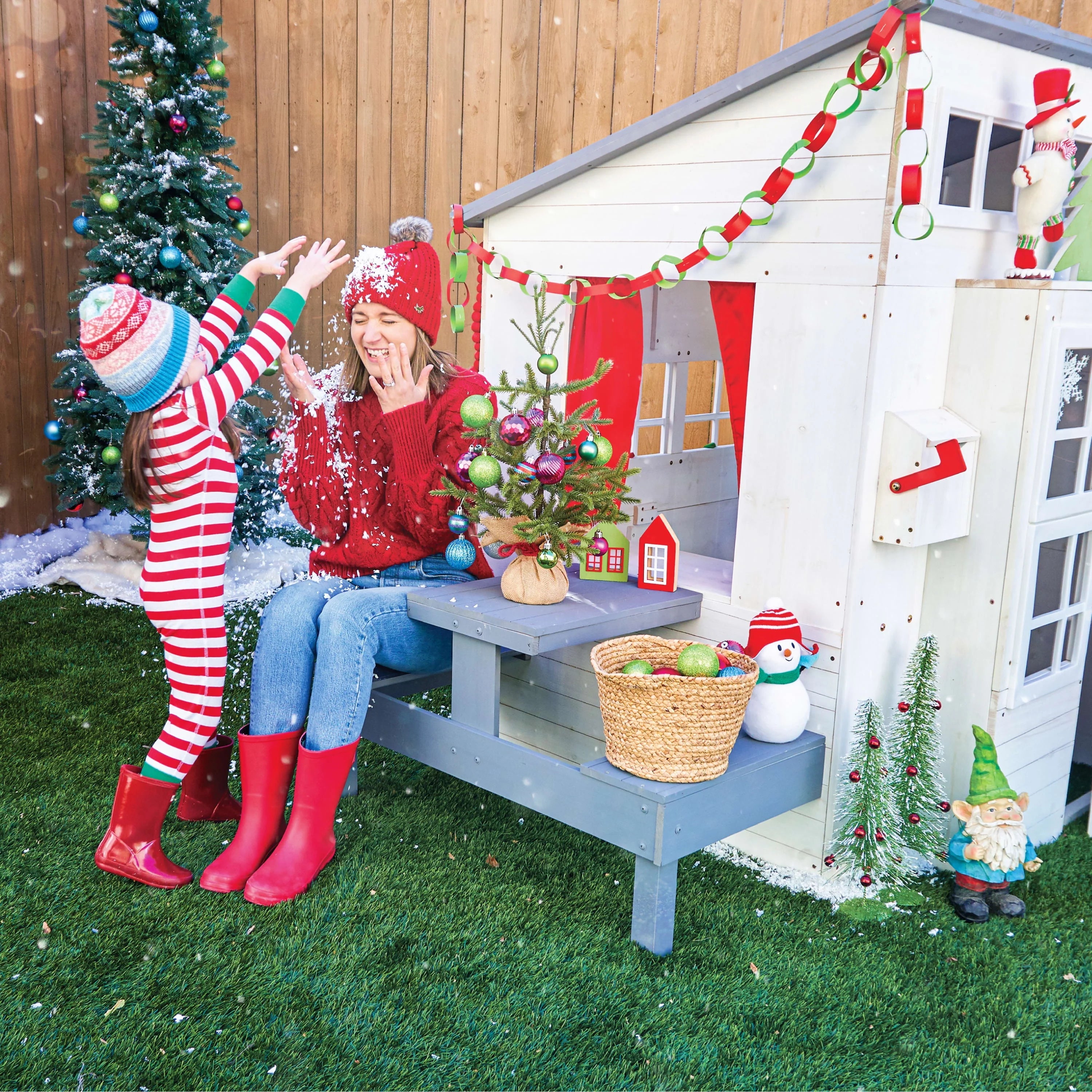 White Wooden Playhouse with Picnic Table, Mailbox & Outdoor Grill F740497