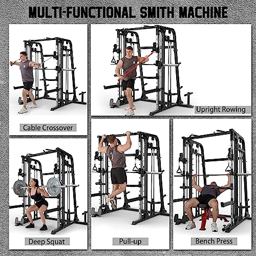 All-in-One Smith Machine Power Cage with Smith Bar and Cable Crossover Machine C645089