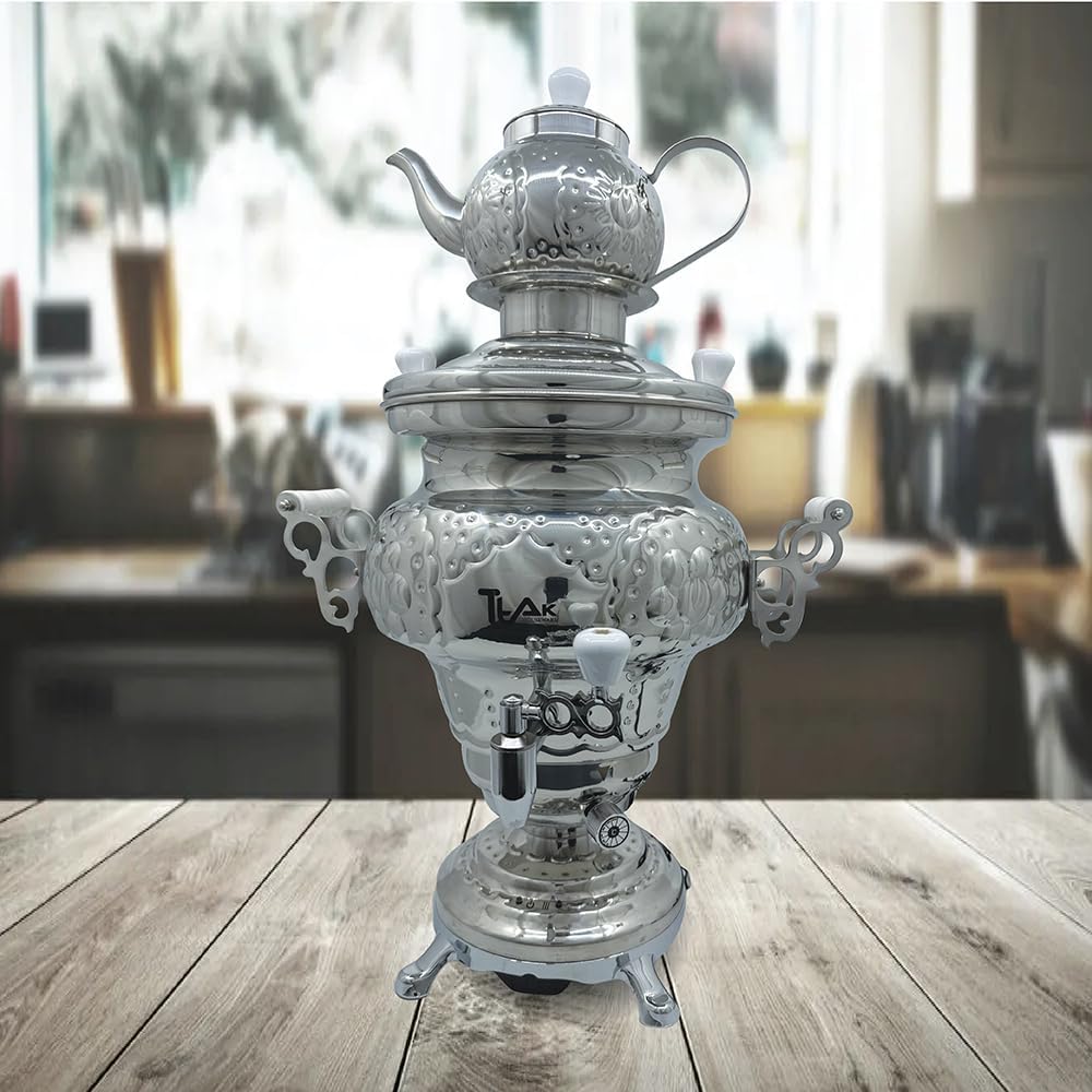 Electric Stainless Steel Samovar Tea Kettle (1 liter) Large Stainless Steel (5.0 Liters) Silver J885699