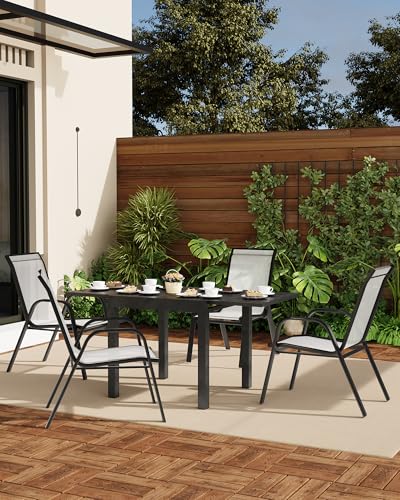 Grey Set of 4 Stackable Metal Dining Chairs with Textilene Fabric P745456