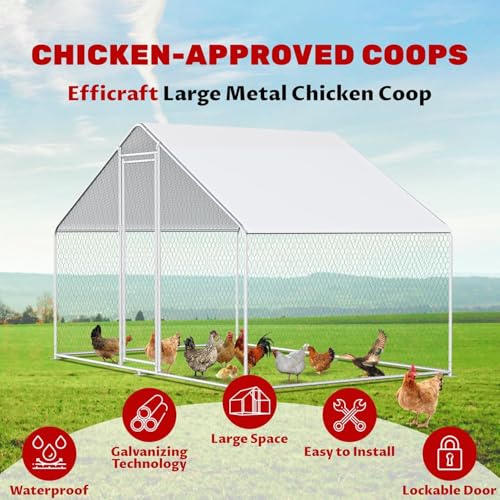 Large Chicken Coop for 20 Chickens Metal Chicken Run with Waterproof Cover for Walk-in Outdoor Poultry Cage K871